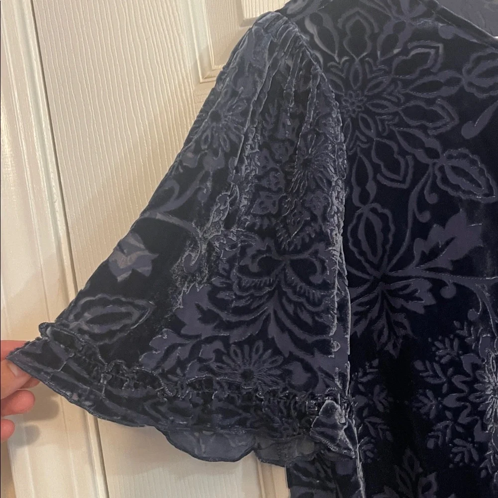 Jade Johnny Was Odella Alixa Navy Velvet Dress with Floral Design - Picture 3 of 10